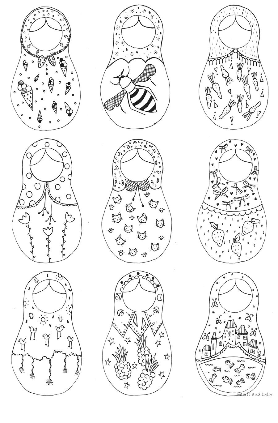 Coloriage Matryoshka Nesting Dolls Poupée Russe - Poupée russe matriochka à imprimer